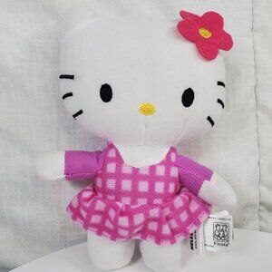 Hello Kitty 6” Plush Wearing Pink Checkered Dress Stuffed Animal By Fiesta
